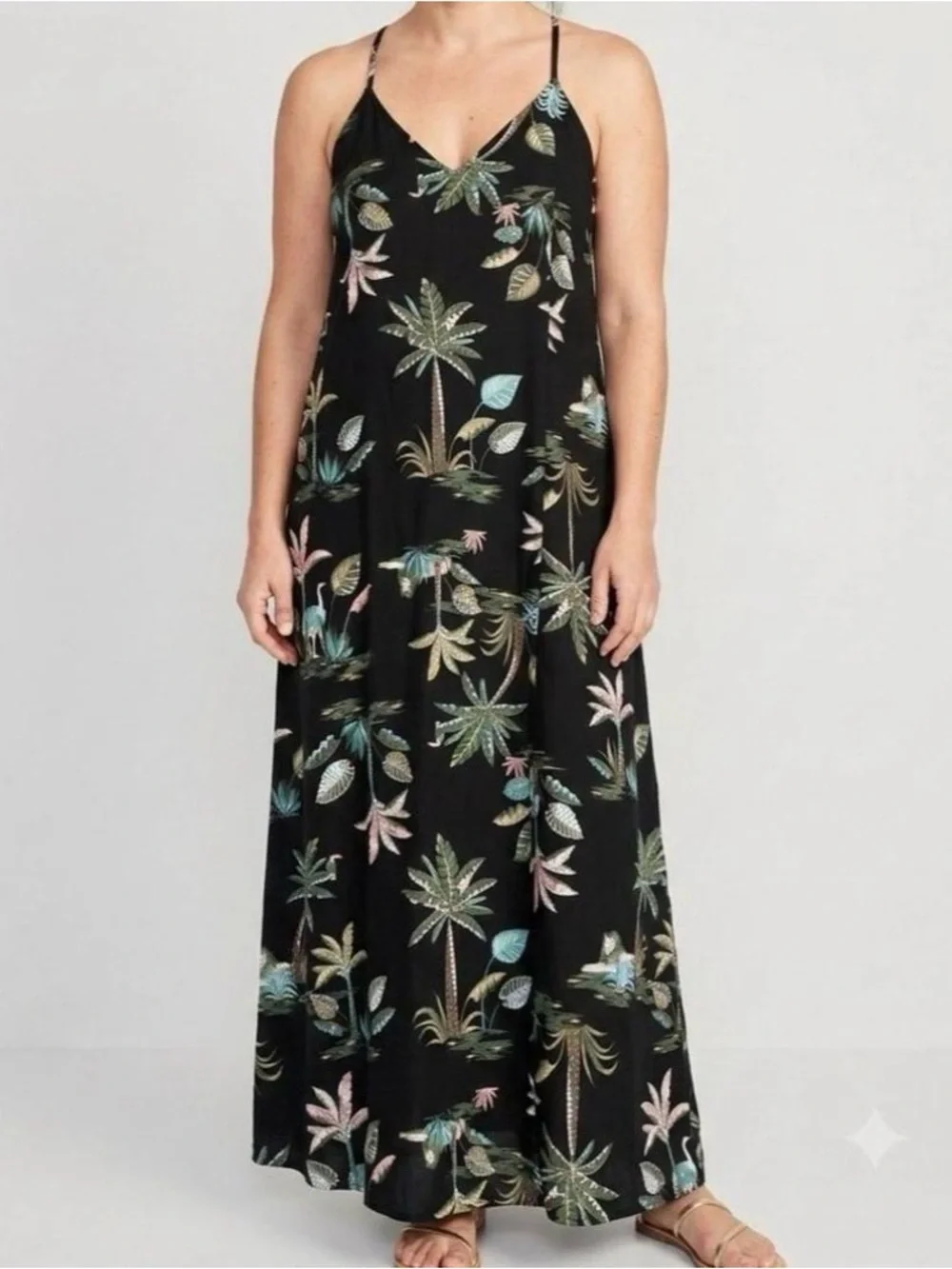 Old Navy Women’s XXL MAXI Dress Hawaiian Print Spaghetti Strap V-Neck Casual